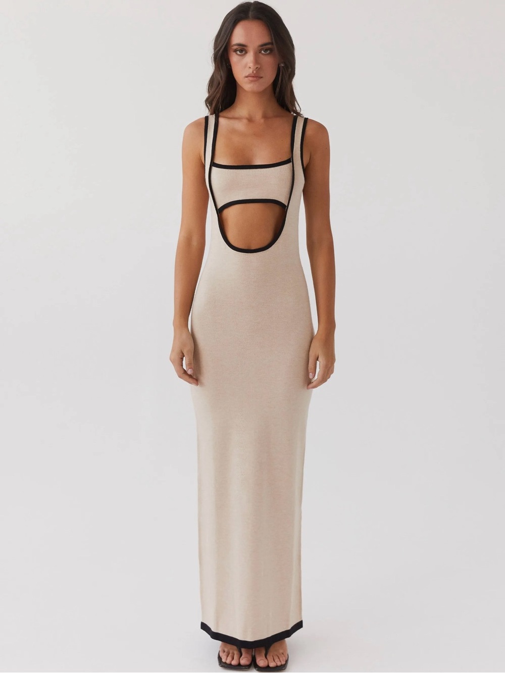 Peppermayo Lost In Paris Knit Maxi Dress Tapioca Cut Out Sz XS/S NWT New